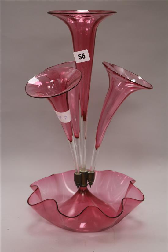 A Victorian ruby glass epergne, height 43.5cm